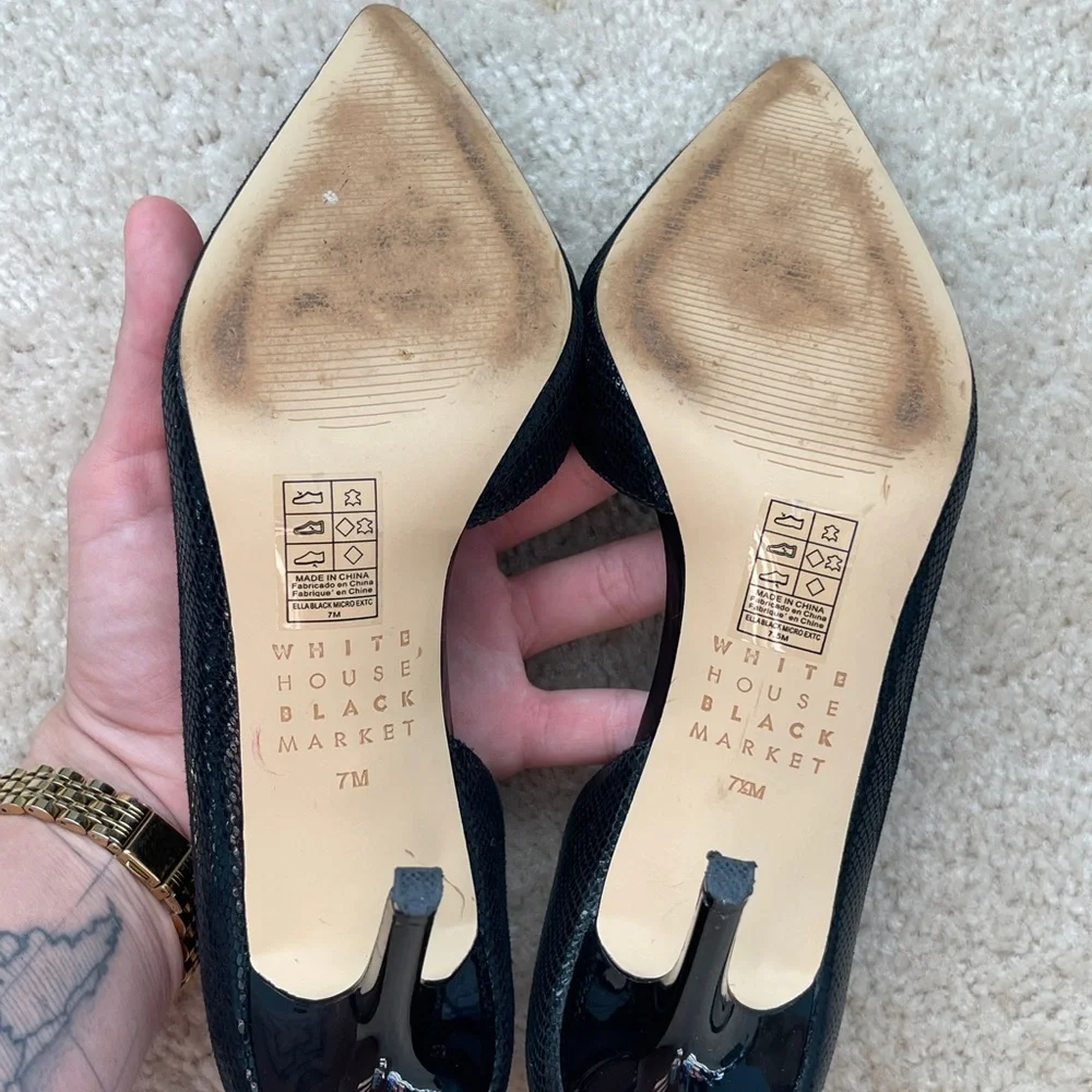 White House Black Market Black Dorsay Style Heels mismatched sizes L7.5 R7